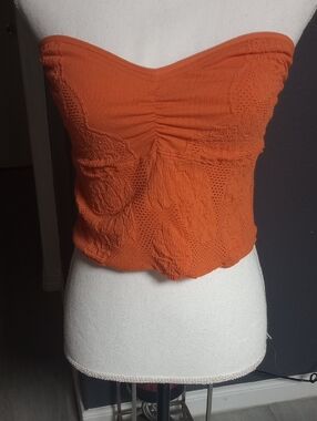Chelsea & Violet Orange Strapless Smocked Tube Top